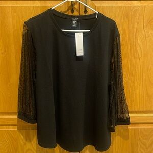 New black with sheer polka dots sleeves